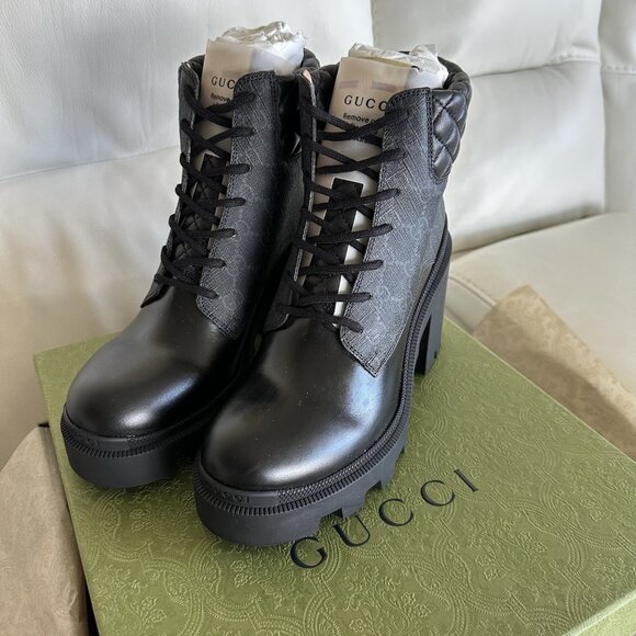 NEW GUCCI Apollo Calfskin GG Supreme Nappa Samoa Lace Up Ankle Boots 40.5 - Picture 8 of 12